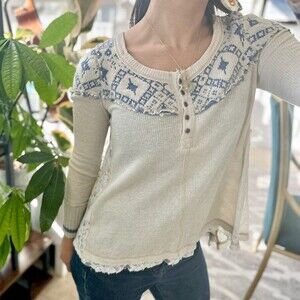 Free People cabin in the woods waffle knit shirt